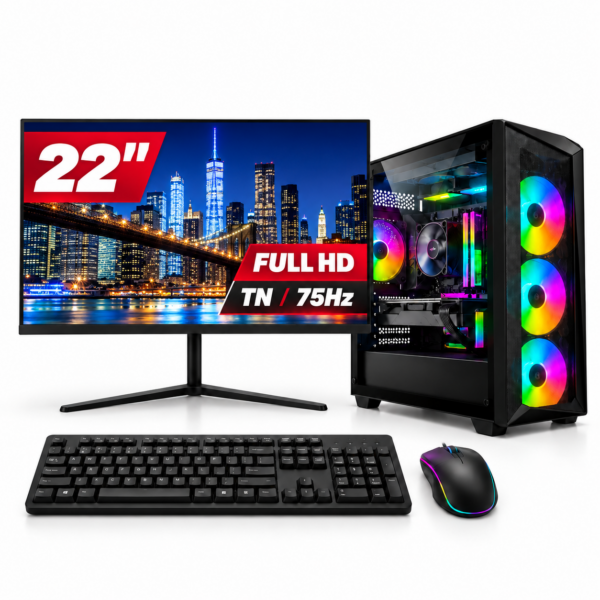 PC HOME / OFFICE AMD RYZEN 5 3400G | 16GB DDR4 | SSD 512GB | CHASIS V900 RGB + MONITOR 21.5”
